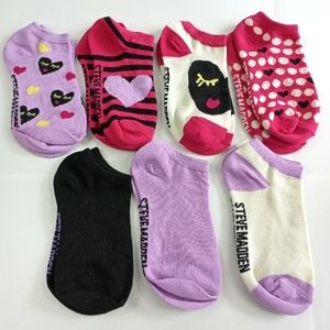 Steve Madden No-Show Heart Socks Purple/Pink OS